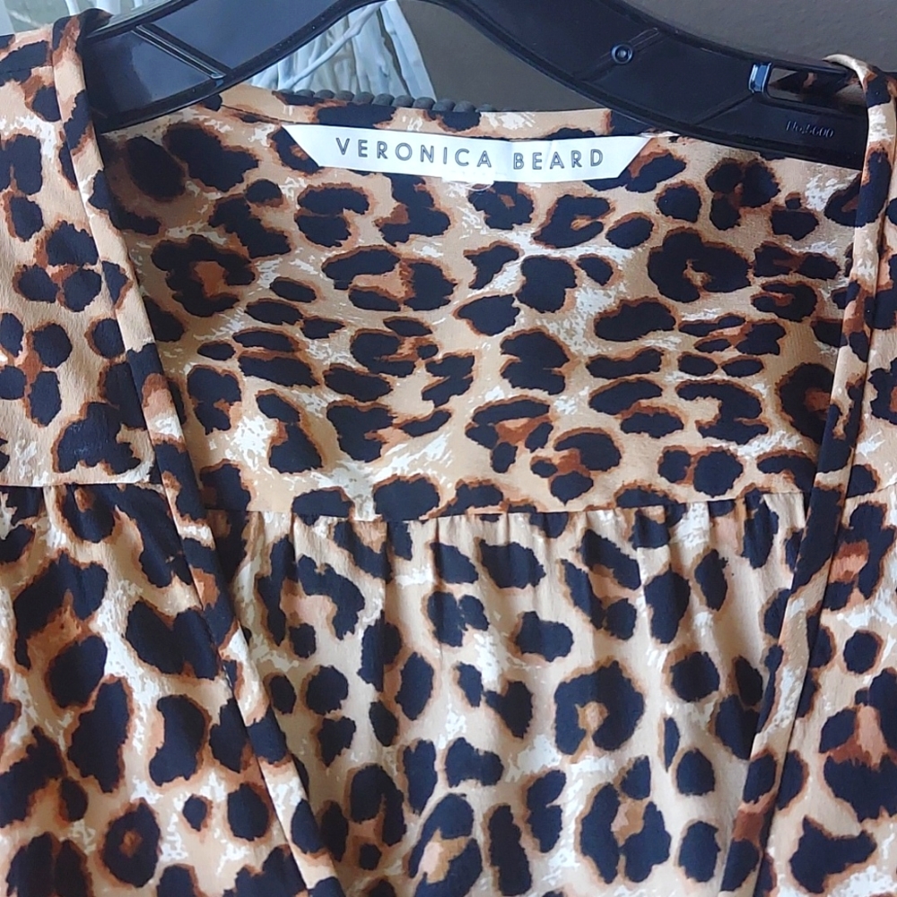 Veronica Beard Leopard-Print V-Neck Dress in Tan, Black, Brown